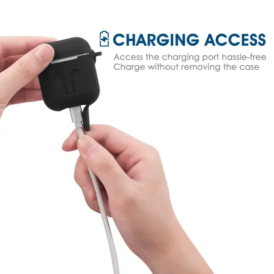 For Airpods Case with Keychain, Protective Rubber Silicone Soft Gel Cover Skin with Carabiner for Airpods 1 1st and Airpods 2 2nd Gen Earbuds Accessories - Black by Insten {7}