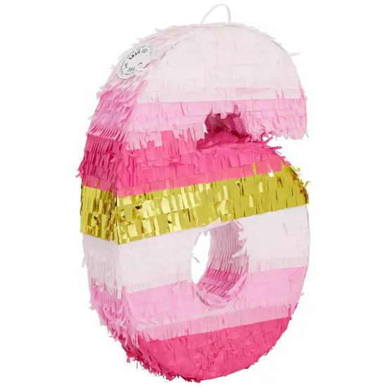 BLUE PANDA Number 6 Pinata, Pink and Gold Foil for Kids Ages 3-14 Birthday Party Decoration, Fiesta, Anniversary Celebration, Small (16.5 x 11 In) {1}