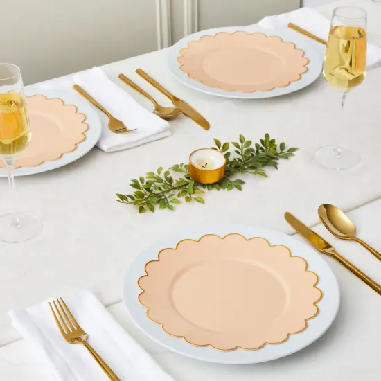 50 Pack Ivory Pink Plastic Plates for Party, 9 Inch Disposable for Party Supplies, Wedding, Gold Foil Scalloped Edges {2}