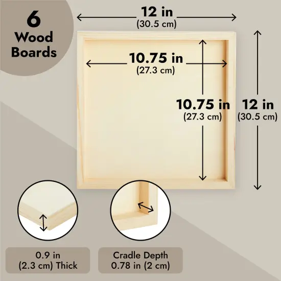 6 Pack Unfinished Square Wood Panels for Painting, 12x12 Wooden Canvas Boards for Crafts Brown {4}