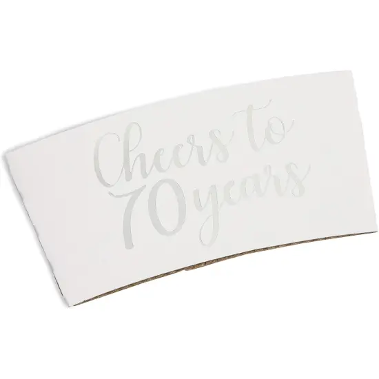 50 Pack 70th Birthday Coffee Cup Sleeves for Cheers to 70 Years Anniversary, 12-16 oz Hot Drink Holder Party Supplies Favors, Silver {3}