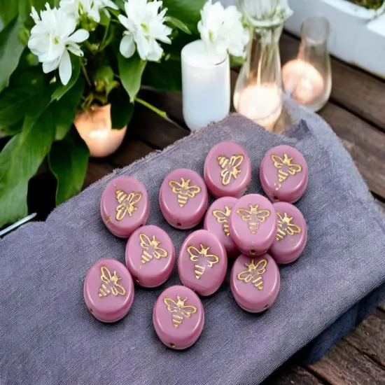 *12* 12mm Gold Washed Pink Silk Bee Coin Beads {3}