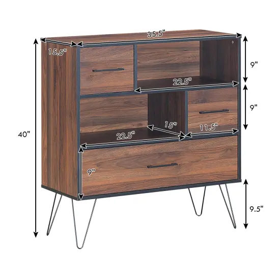 Costway Sideboard Storage Cabinet Multipurpose Display Unit w/Metal Leg & Drawers Walnut {4}