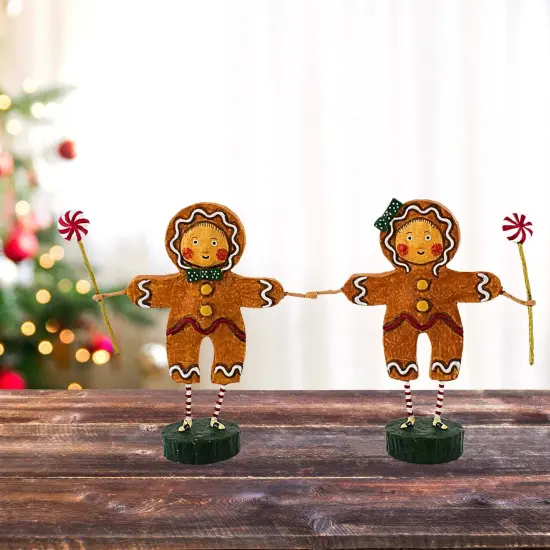 Lori Mitchell 5.75 In Gingerbread Boy & Girl Christmas Figurine Set , Lightweight Christmas Decor Peppermint Candy Christmas Brown {5}