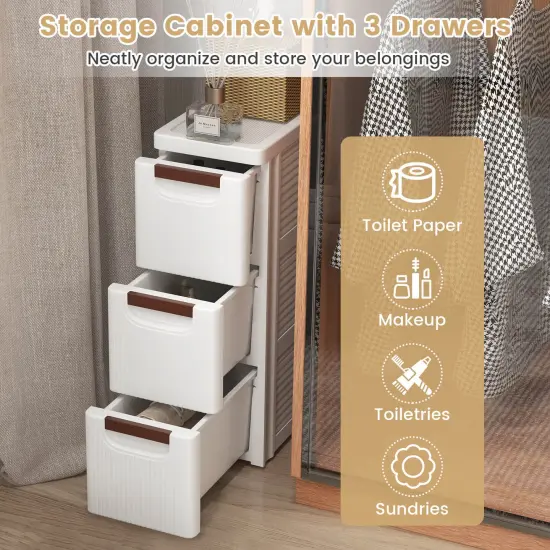 Costway 1/2 PCS 3-Drawer Narrow Rolling Storage Cabinet with Pull Handles Built-in Wheels {5}