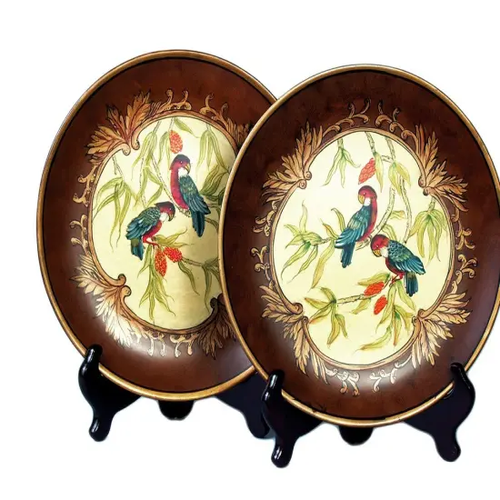 Pair of 10 Inch Diameter Parrot Decorative Plates Multicolor {4}