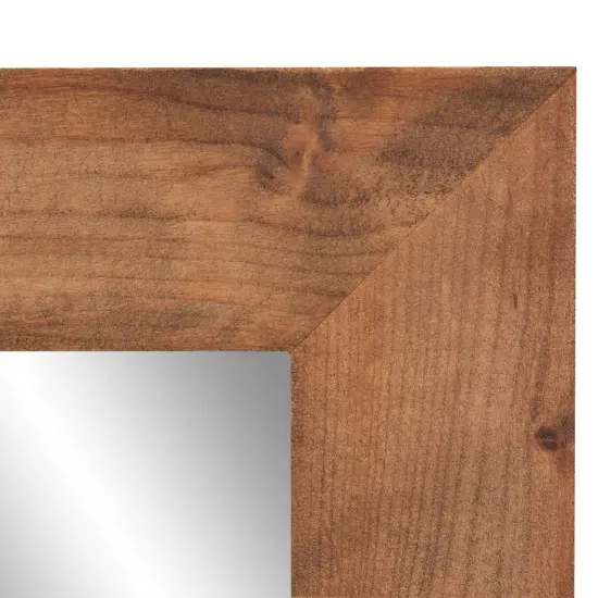 Natural Brown Wood Wall-Mounted Mirror Set with Distressed Frame 2-Piece {4}