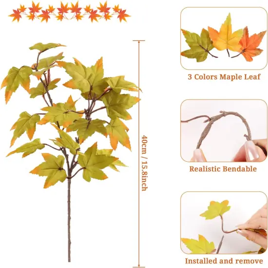 6Pcs Artificial Fall Stems with Maple Leaves - 15.4'' {5}