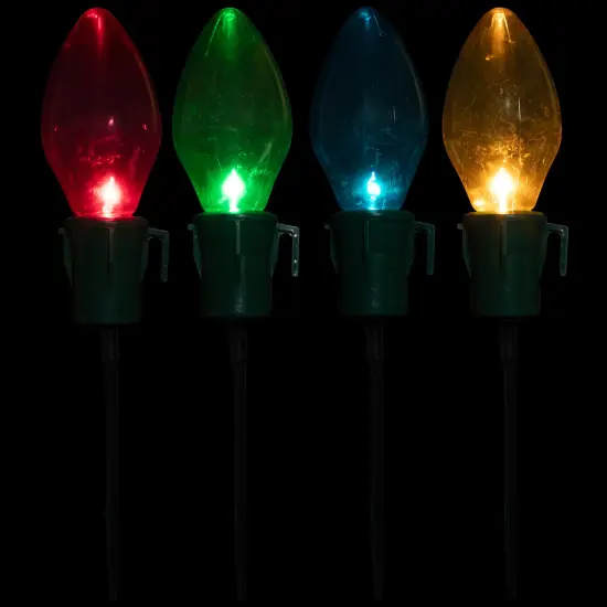 Northlight Lighted Jumbo C7 Bulb Christmas Outdoor Pathway Markers - 21" - Multicolor - Set of 4 {4}