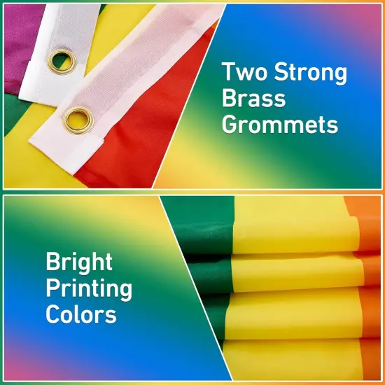 Rainbow Pride Flag Stripe 3x5 Ft, Bright Color & Fade Proof Longest Last Gay Pride Flag 3x5 for Outside, Double Stitched Polyester with Two Strong Brass Grommets Gay LGBT Flag for Outdoor, Wall and Bedroom (1 PCS) {2}