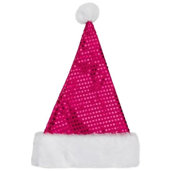 Northlight Unisex Adult Sequined Christmas Santa Hat with Faux Fur Cuff- One Size - Pink and White {4}