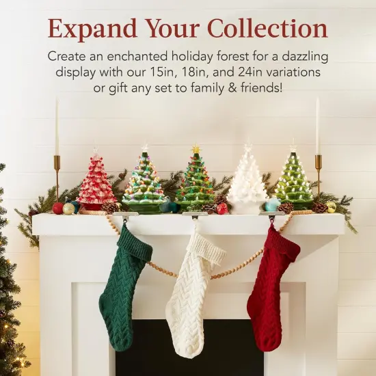 15in Ceramic Christmas Tree Pre-Lit Tabletop Holiday Tree with Star Topper and Multicolored Bulbs Green W {6}