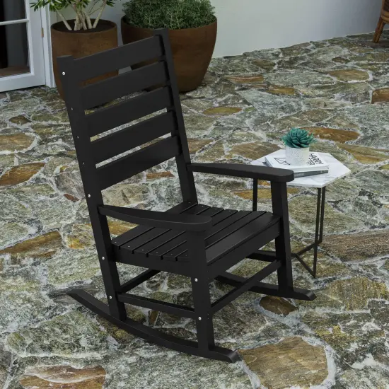 Merrick Lane Fielder Set of 2 Contemporary Rocking Chairs, All-Weather HDPE Indoor/Outdoor Rockers Black {3}