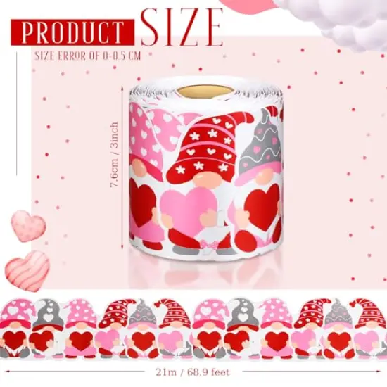 68.9 Feet Valentine's Day Gnomes Bulletin Board Border Decorations Red Pink Heart Love Gnomes Elf Rolled Border Trim for Valentine Day Party Classroom Bulletin Boards Chalkboard Wall Decor {6}