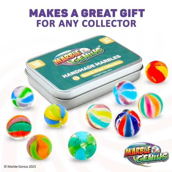 Marble Genius Collectors Marbles, Beach, 16mm (⅝ Inch), 10 Handmade Glass Marbles, Gifts for Marble Lovers, Gifts for Kids Ages 3-14 {6}