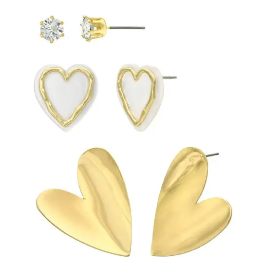 City By City Trio Heart Set Earrings &ndash; White & Gold Elegance {1}