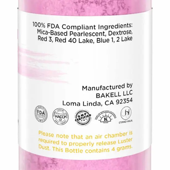 Bakell - Deep Pink Luster Dust (4g, 1x Pump) Edible Vegan Dust & Paint for Baking, Desserts and Beverages {6}