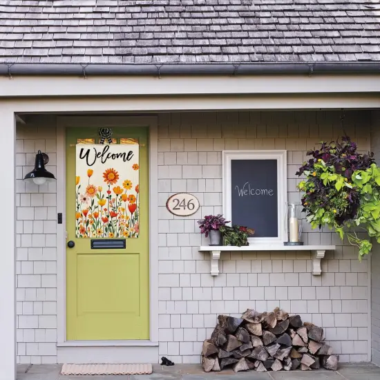 Fall Flowers Welcome House Flag 28x40 Inch Double Sided {3}