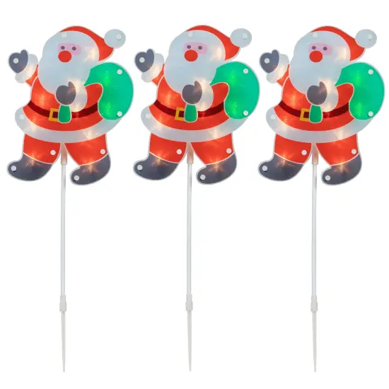 Northlight Lighted Holographic Santa Claus Outdoor Christmas Pathway Markers - 25" - Set of 3 Red {4}