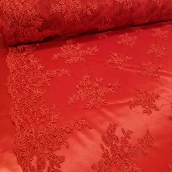 1 Yard Elegant Red Floral Embroidery Lace Mesh Fabric for Wedding Dresses 50 Inch Width {3}