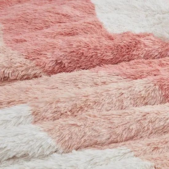 Blush Pink White Faux Fur Comforter Set Full Queen Reversible {4}