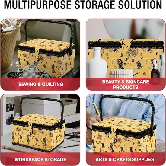 Sewing Basket with Sewing Kit Accessories (Yellow Vintage) {3}