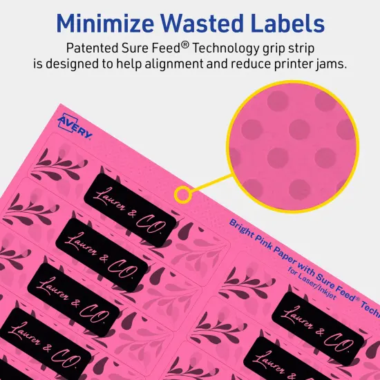 Avery Bright Pink Paper Labels, 1" x 4" Rectangle {4}