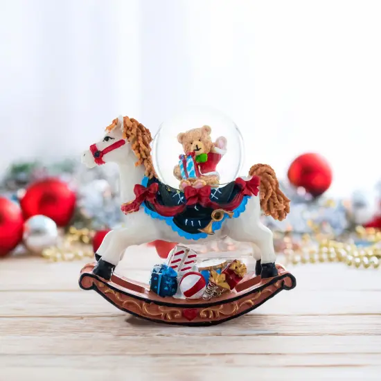 Teddy Bears' Rocking Horse Christmas Water Snow Globe {3}