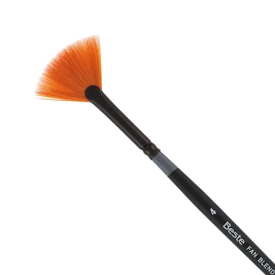 Creative Mark Beste Golden Taklon Fan Blender, #4 Artist Paint Brush, Professional Watercolor Brushes, For Acrylic Painting, Short Handle, Sharp Edges, Hand-Tied & Shaped {1}