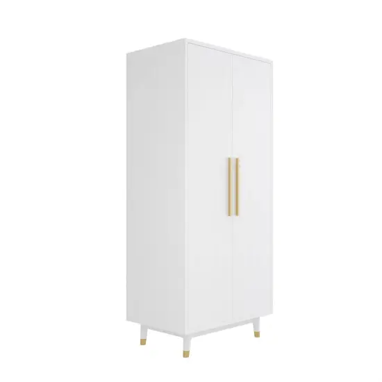 White 2 Door Wardrobe Cabinet with Hanging Rail and Fixed Shelf for Clothes Storage in Bedroom Garage Home Office {1}