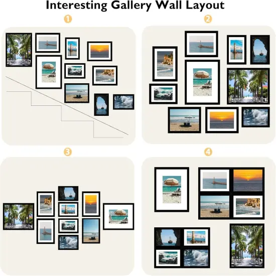 10 Packs Picture Frames Collage Wall Decor for Wall Hanging or Tabletop, 8x10, 5x7, 4x6 Multi Sizes Photo Frames, Collage Picture Frames for Family Wall Decor, Gallery Wall Frame Set, Black {5}