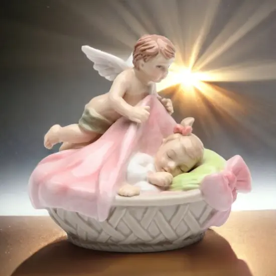 Ceramic Guardian Angel with Baby Girl Figurine, Home Décor, Religious Décor, Religious Gift, Church Décor, Baptism Gift {1}