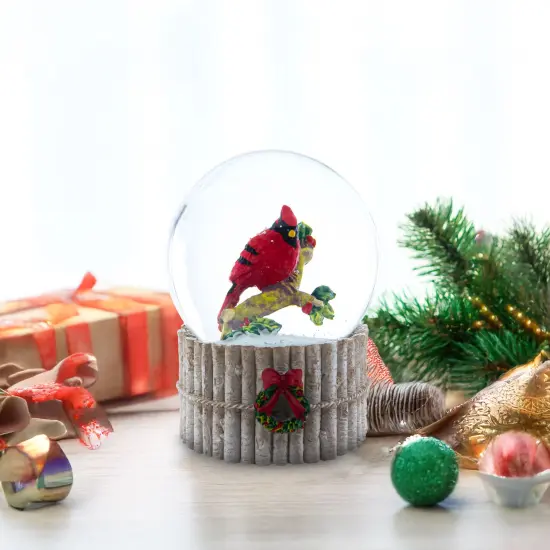Red Cardinal on Birch Tree and Wreath Musical Water Globe {3}