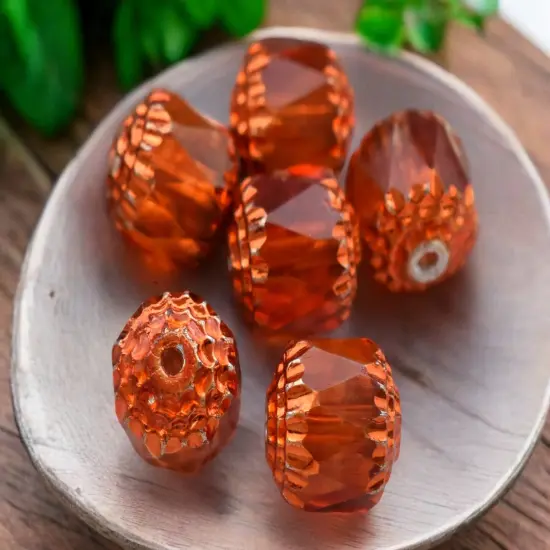 Orange Washed Tangerine Apollo Fire Polished Cathedral Beads {4}