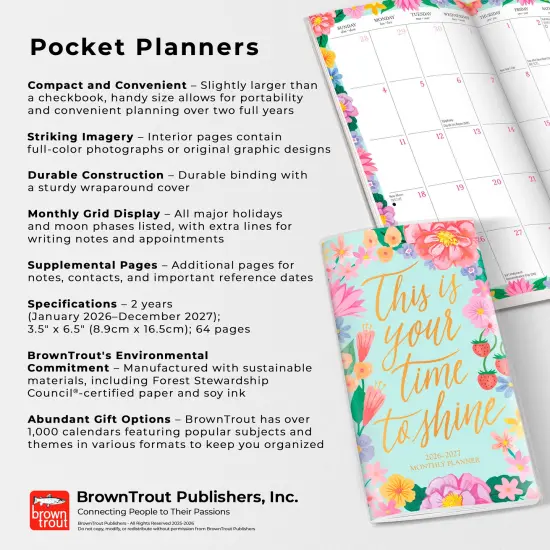 Bonnie Marcus OFFICIAL | 2026-2027 3.5 x 6.5 Inch Two Year Monthly Pocket Planner Calendar | Foil Stamped Cover {6}