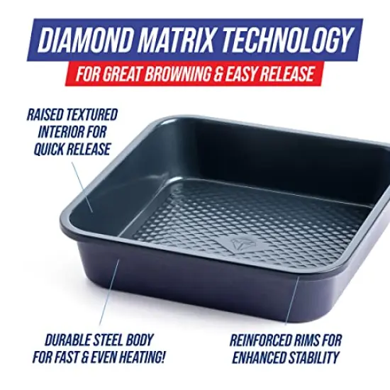 Bakeware Diamond Infused Ceramic Nonstick, 8" Square Cake Baking Pan, Dishwasher and Freezer Safe, PFAS-Free, Blue {1}