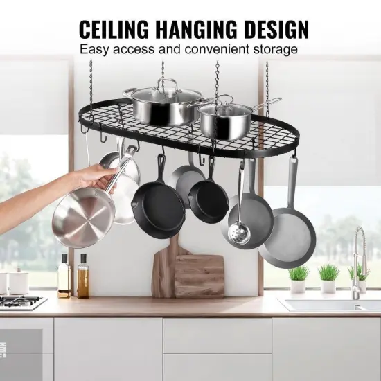 Ceiling Mount Hanging Pot Rack with 12 Hooks for Kitchen Organization {4}