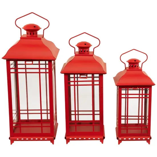Northlight Mission Style Metal Candle Lanterns - 19.5" - Red - Set of 3 {3}