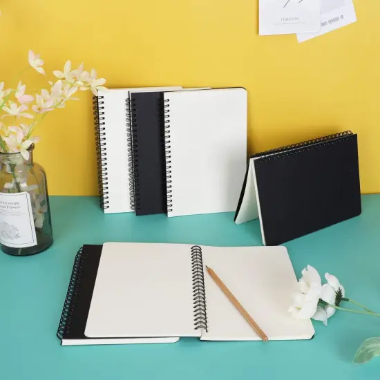 Hardcover Spiral Notebook Unlined, A5 6 packs 5.5&rdquo;x8.3&ldquo; Blank Travel Writing Notebooks Journal, Notepad Sketchbook, College Office Business Subject Diary Spiral Journal-Black Cover {3}