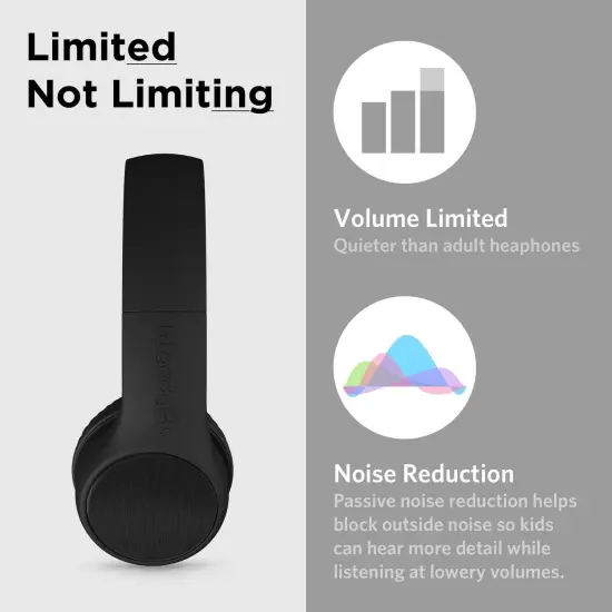 LilGadgets Connect+ Style On-Ear Kids Headphones with Microphone - SharePort Technology, SoftTouch Padding, Detachable Cable, Noise Reduction, Durable & Adjustable - Black, Ages 3-14 {4}