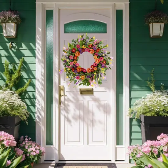 Artificial Spring Wreath 22 Inch Summer Wreaths for Front Door with Green Eucalyptus Leaves {2}