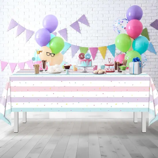 3 Pack Sprinkle Ice Cream Tablecloth Party Decorations, Ice Cream Birthday Plastic Party Supplies, Donut Disposable Rectangle Table Cover for Kids Girls Sweet One Birthday Baby Shower, 54 x 108 Inch {5}