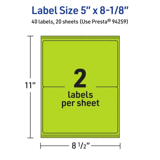 Avery Bright Green Paper Labels, 5" x 8-1/8" Rectangle {5}