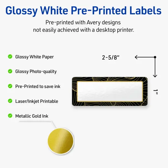 Avery Printable Rectangle Address Labels with Sure Feed Technology, Pre-Printed Black Border with Gold Pattern, Glossy White, 1" x 2-5/8", Laser & Inkjet Compatible, 160 Total {2}