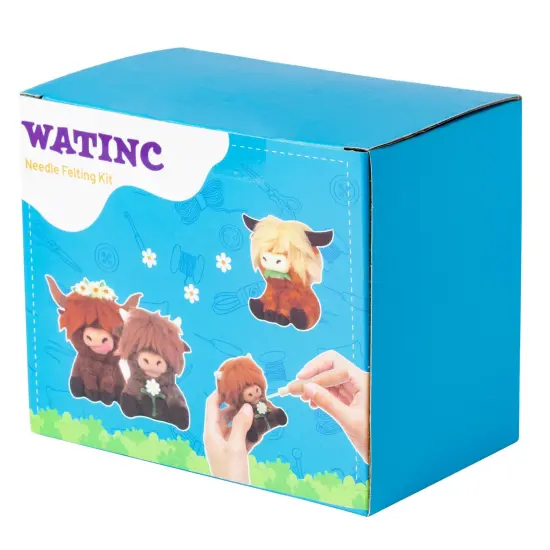 Highland Cow Needle Felting Kit - Set of 3 Different Highland Cow Doll Wool Felt Needle Felting Tools Foam Pad, DIY Home Decoration Needle Felting Craft Party Supplies for Beginners {2}