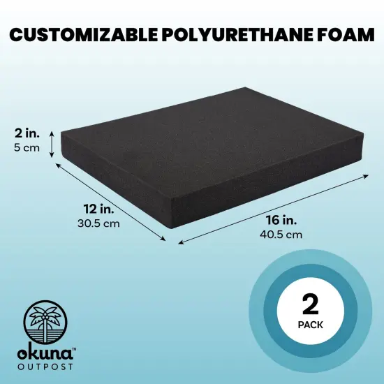 2-Pack Packing Foam Sheets - 16x12x2 Customizable Polyurethane Insert Pads for Tool Case Cushioning, Crafts (Black) {4}