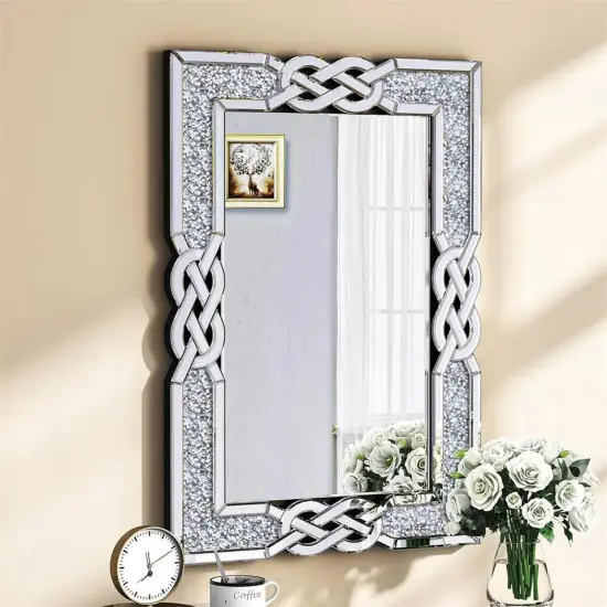 Large Crystal Crush Diamond Mirror Rectangular Silver Mirrors for Wall Decor {1}
