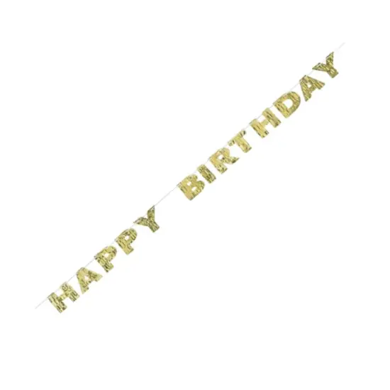 Gold Happy Birthday Fringe Banner &ndash; 8 Ft | Metallic Gold Party Decoration for Milestone Birthdays & Celebrations {3}