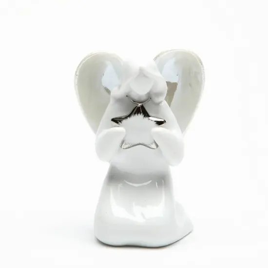 Ceramic Angel Holding Star Figurine, Home Décor, Religious Décor, Religious Gift, Church Décor, Baptism Gift {3}