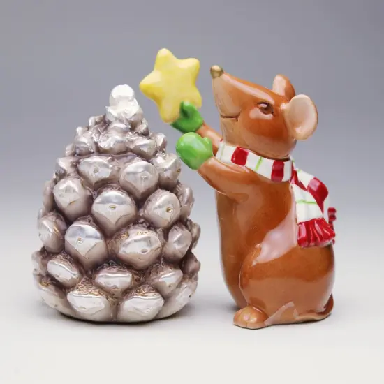 Ceramic Christmas Mouse With Pinecone Salt & Pepper Shakers, Home D&eacute;cor, Gift for Her, Gift for Mom, Kitchen D&eacute;cor, Christmas D&eacute;cor {3}